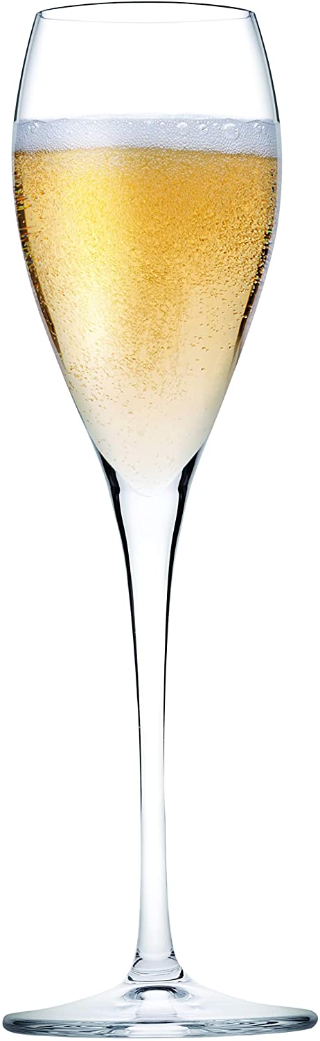 Champagne Glasses. Long Steam Prosecco Flute. Fine Rim. (Pack of 6) (225 ml).