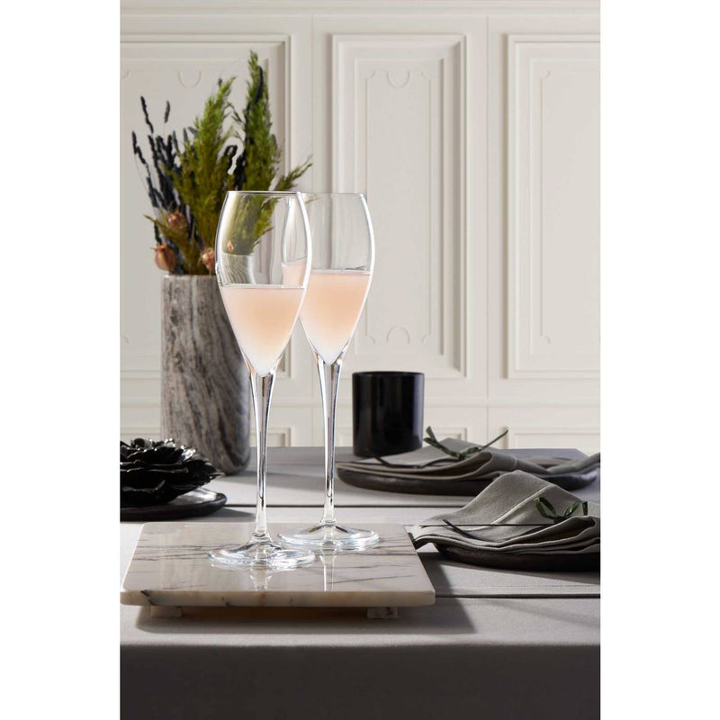 Champagne Glasses. Long Steam Prosecco Flute. Fine Rim. (Pack of 6) (225 ml).