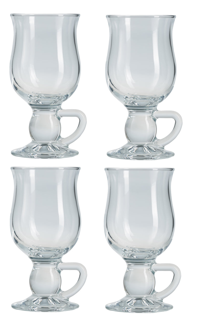 Irish Coffee Glasses. Glass Latte Tea Coffee Mug with Handle. (Set of 4) (270 cc/ml)