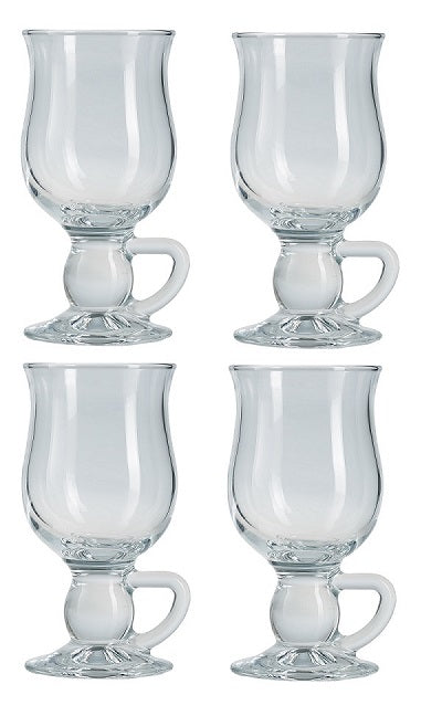 Irish Coffee Glasses. Glass Latte Tea Coffee Mug with Handle. (Set of 4) (270 cc/ml)