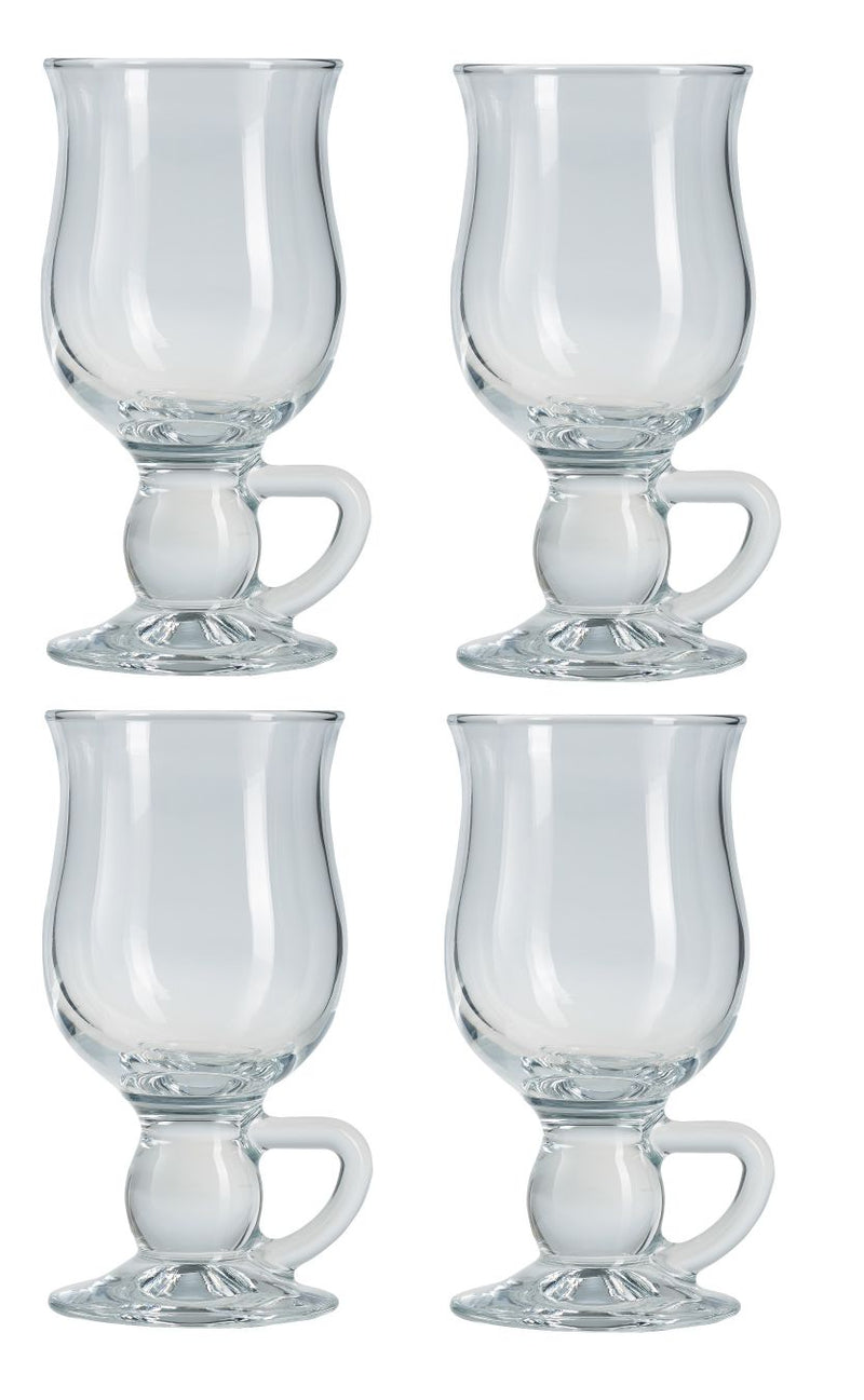 Irish Coffee Glasses. Glass Latte Tea Coffee Mug with Handle. (Set of 4) (270 cc/ml)