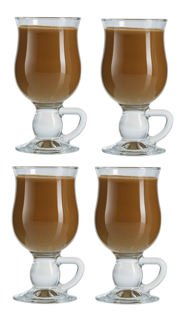 Irish Coffee Glasses. Glass Latte Tea Coffee Mug with Handle. (Set of 4) (270 cc/ml)