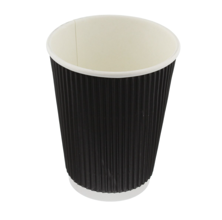 H-Pack Black Strong Ripple Hot Drink Paper Cups. (12oz) (Box of 500)