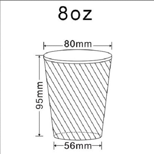 Black Ripple Hot Drink Paper Cups & Sip-Thru Lid. (8oz) (1000 Cups & 1000 Lids)