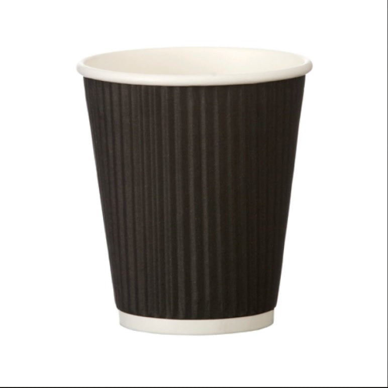 H-Pack Black Strong Ripple Hot Drink Paper Cups. (8oz) (Box of 500)