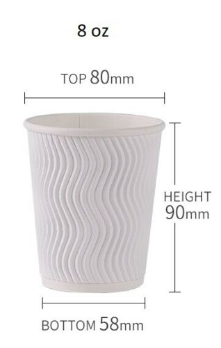White Zig Zag Ripple Paper Cups & Sip-Thru Lids. (8 oz) (1000 Cups & 1000 Lids)