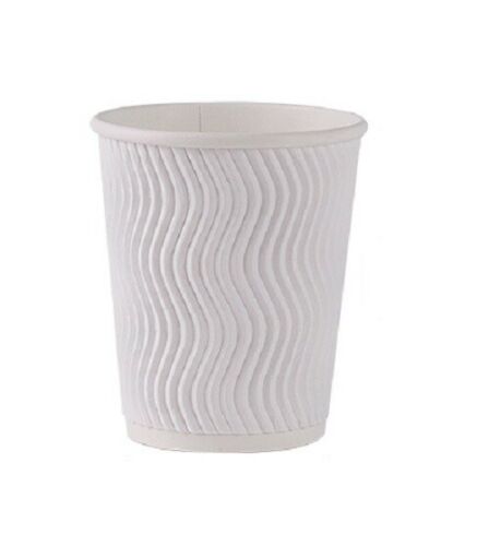 White Zig Zag Ripple Paper Cups & Sip-Thru Lids. (8 oz) (1000 Cups & 1000 Lids)