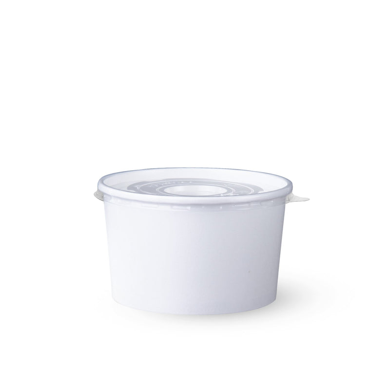 H-Pack White Plain Paper Soup Bowl Containers & Clear Lids. (Box of 1200) (26 oz / 750 ml)