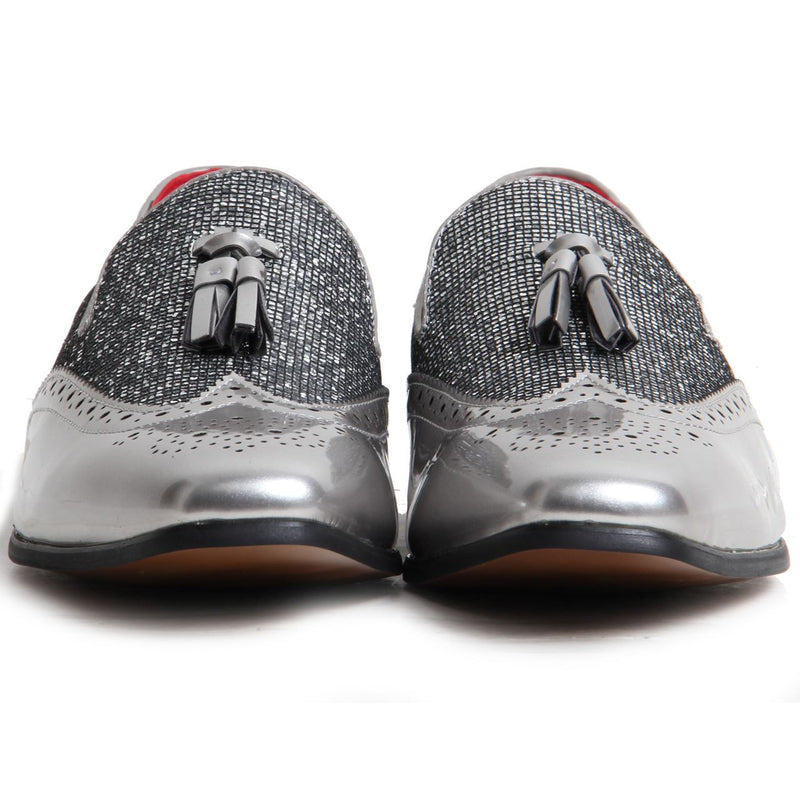 Patent Shimmer Tassel Loafers - Antonio (Silver)