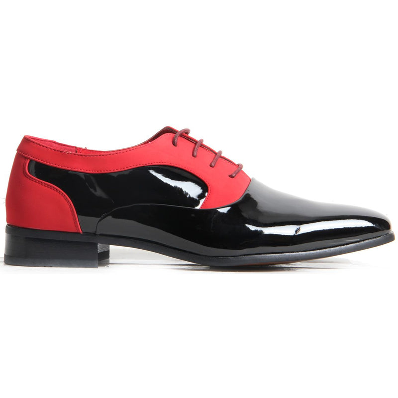 Shiny Genuine Leather Lined Smart Office Shoes - Roberto (Black & Red).