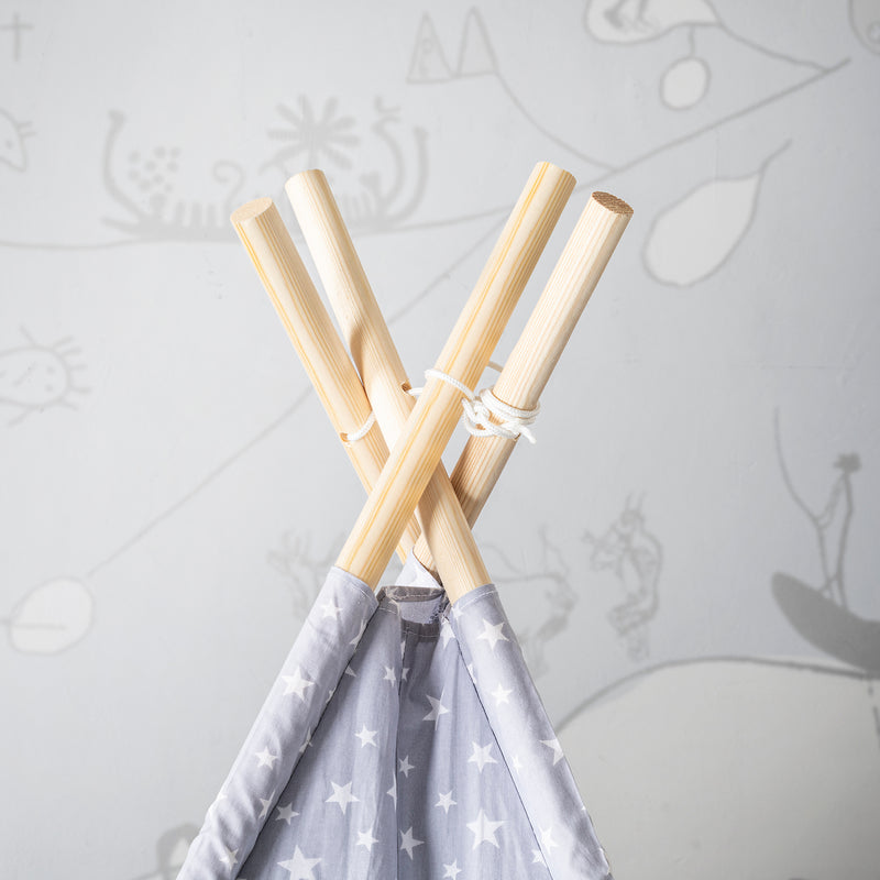 Kids Teepee Play Tent with Floor Mat. Portable & Wooden Wigwam Playhouse.