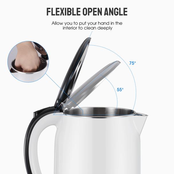 White Electric Kettle. Cordless Double Wall Stainless Steel Kettle. (1.5L) (2000W)