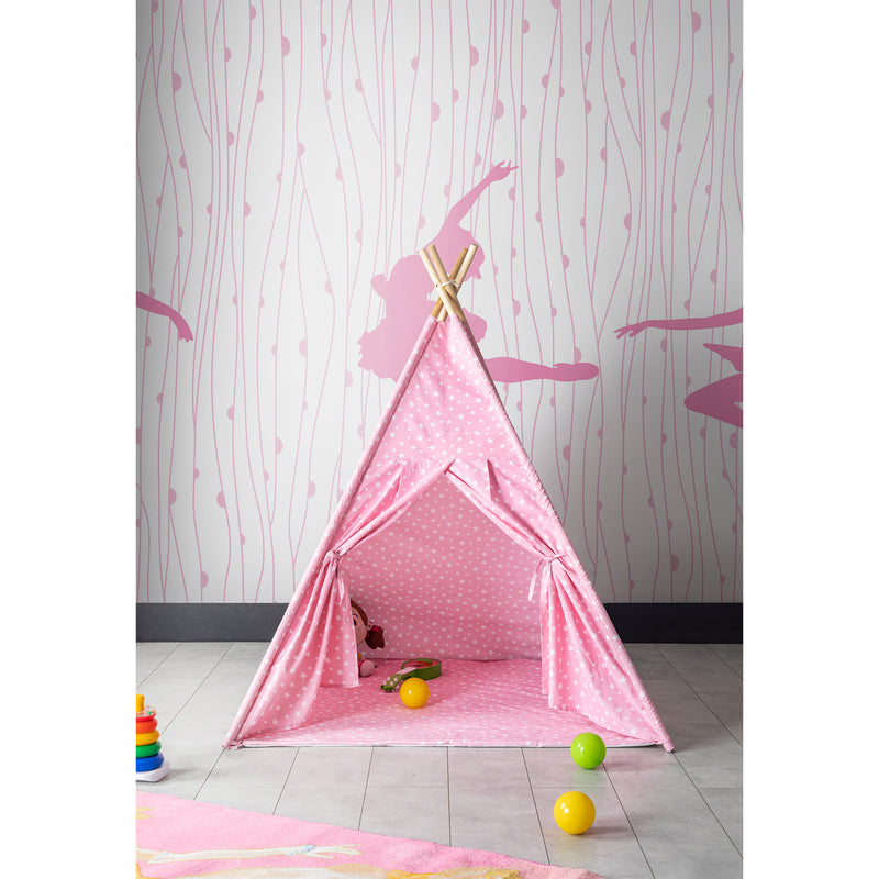 Kids Teepee Play Tent with Floor Mat. Portable & Wooden Wigwam Playhouse.