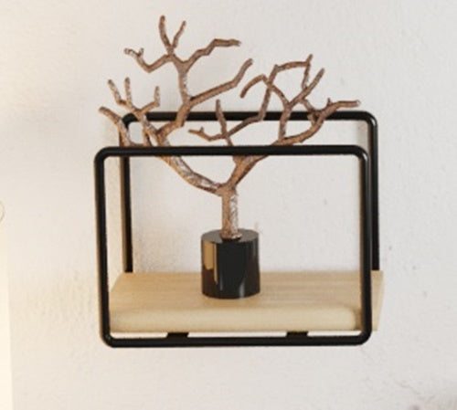 6 Pcs Different Style Miniature Decorative Wall Shelf Set. (Black & Solid Wood).