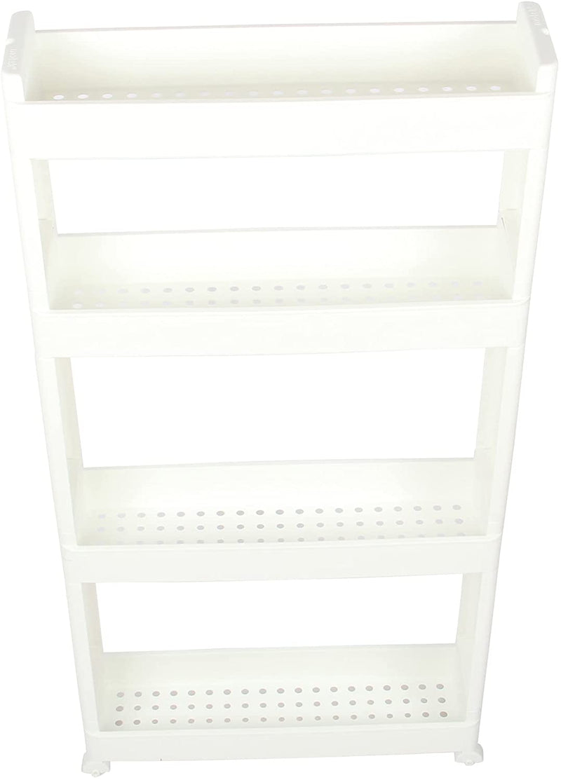 4 Tier Slim Slide Kitchen Trolley. Rack Storage Shelf Organiser Holder On Wheels.