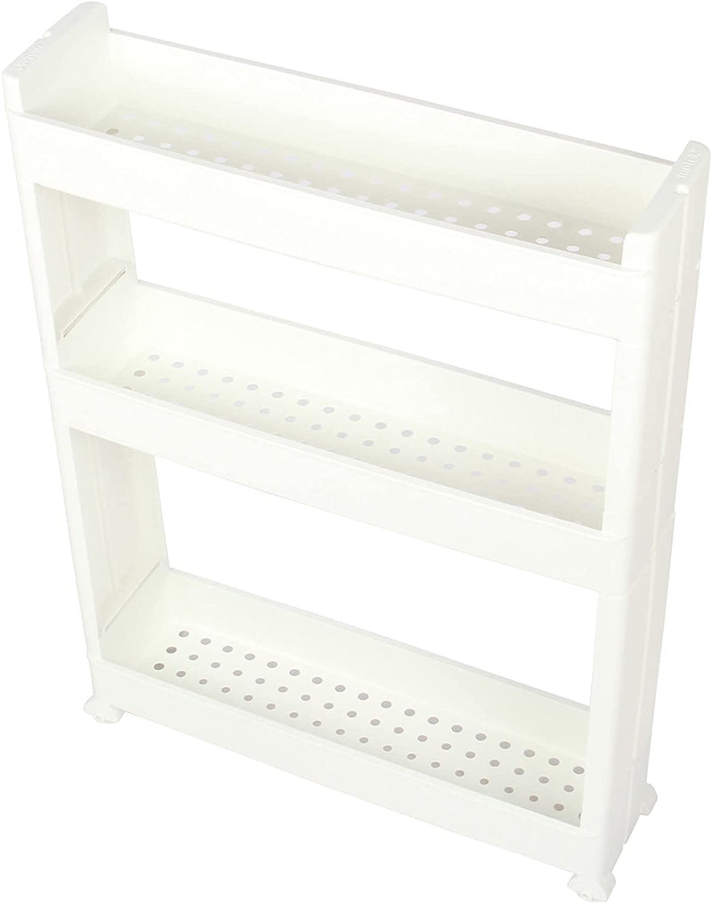 3 Tier Slim Slide Kitchen Trolley. Rack Storage Shelf Organiser Holder On Wheels.