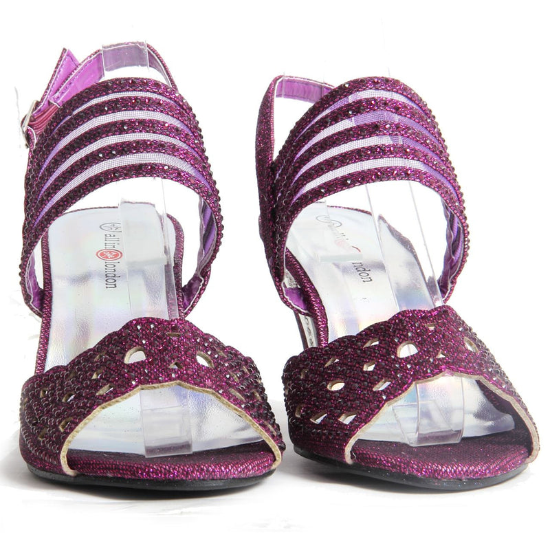 Block Heel Buckle Up Sandals - Violet (Purple)