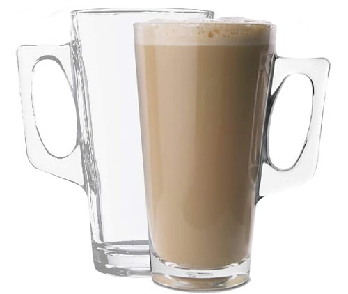Glass Coffee Mugs. Latte Glasses. Glass Mug with Handle. (Pack of 6) (385 ml)