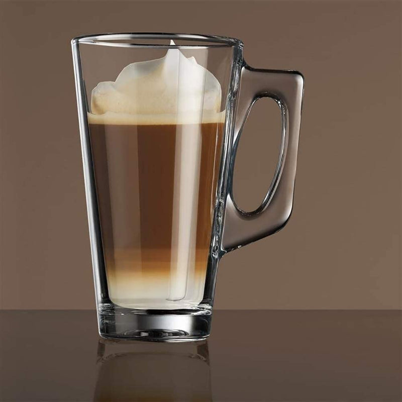 Glass Coffee Mugs. Latte Glasses. Glass Mug with Handle. (Pack of 6) (385 ml)
