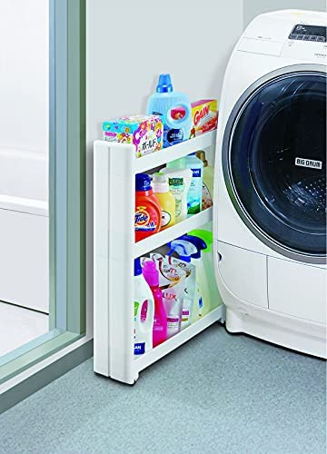 3 Tier Slim Slide Kitchen Trolley. Rack Storage Shelf Organiser Holder On Wheels.