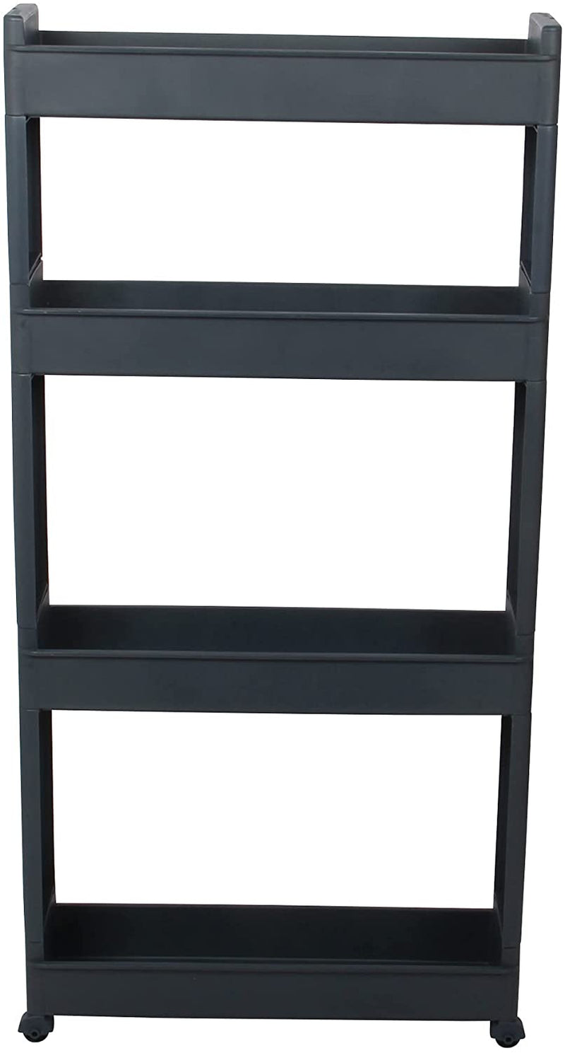 4 Tier Slim Slide Kitchen Trolley. Rack Storage Shelf Organiser Holder On Wheels.