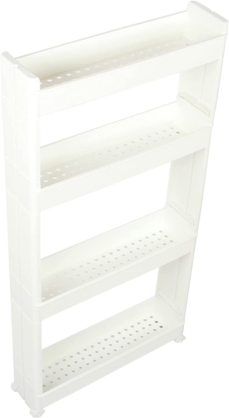 4 Tier Slim Slide Kitchen Trolley. Rack Storage Shelf Organiser Holder On Wheels.