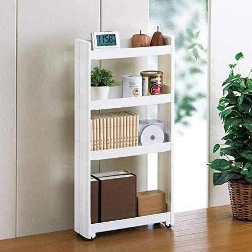 4 Tier Slim Slide Kitchen Trolley. Rack Storage Shelf Organiser Holder On Wheels.