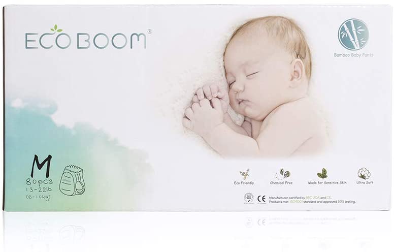 Bamboo Nappies Pants. Organic Diapers Easy Wear. (Size 3 (13-22lb) M) (80 Count)