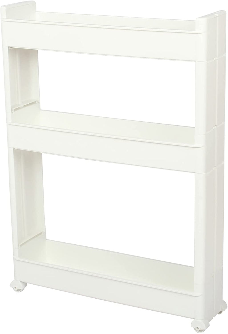 3 Tier Slim Slide Kitchen Trolley. Rack Storage Shelf Organiser Holder On Wheels.