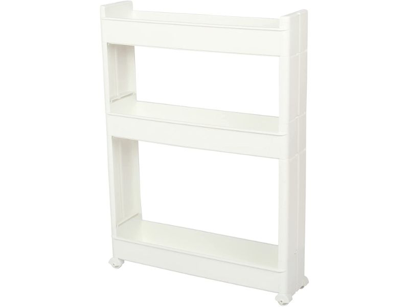 3 Tier Slim Slide Kitchen Trolley. Rack Storage Shelf Organiser Holder On Wheels.