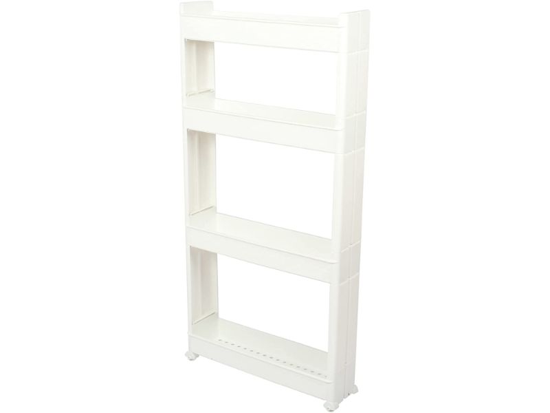 4 Tier Slim Slide Kitchen Trolley. Rack Storage Shelf Organiser Holder On Wheels.