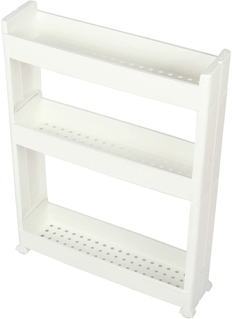 3 Tier Slim Slide Kitchen Trolley. Rack Storage Shelf Organiser Holder On Wheels.