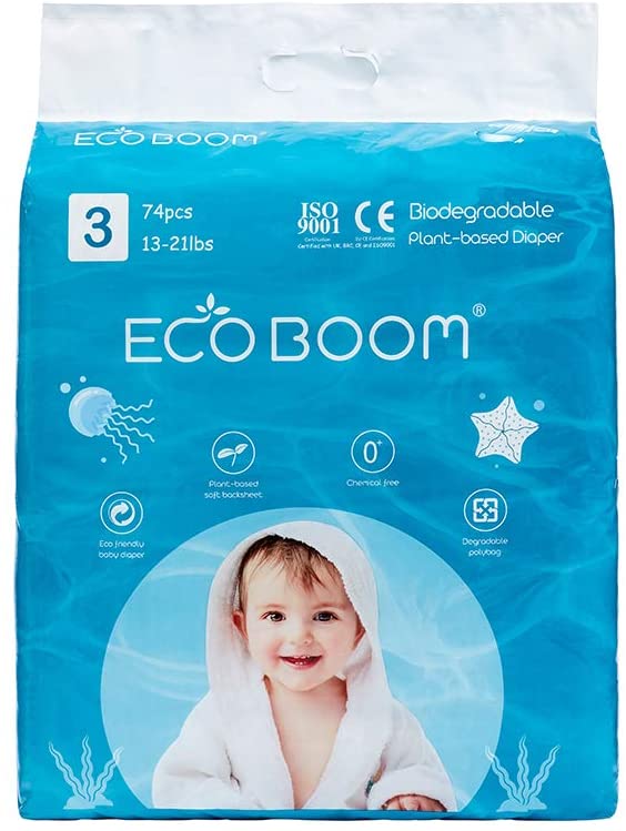 Baby Nappies. Plant-Based Nappies with Super Absorbent. (Size 3) (74 Count Pack)