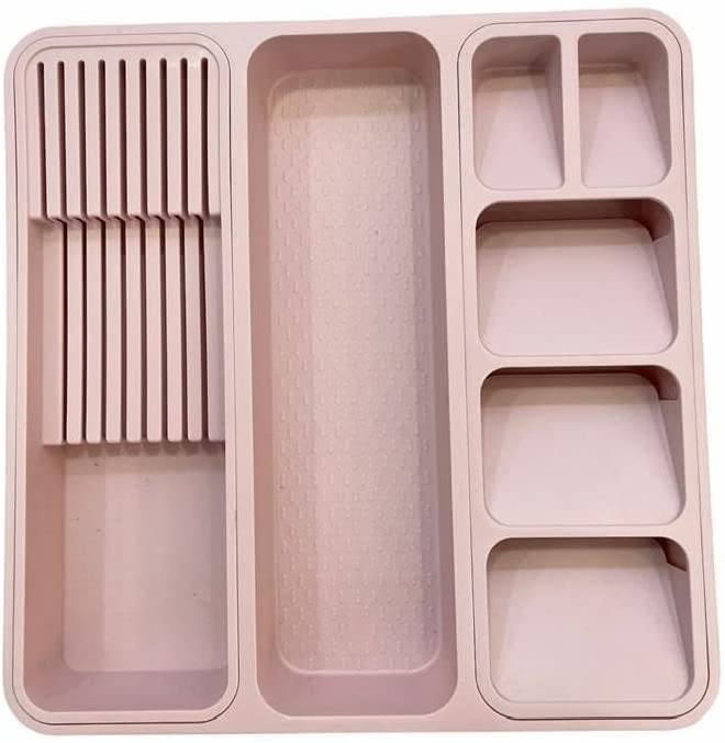 Large Cutlery Tray. 6 Compartments Kitchen Drawer Organiser. (Pink)