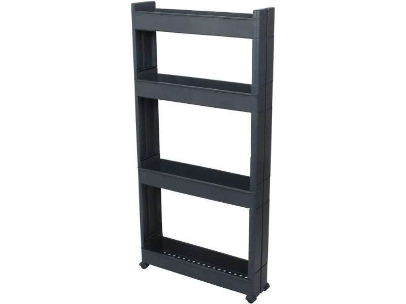4 Tier Slim Slide Kitchen Trolley. Rack Storage Shelf Organiser Holder On Wheels.