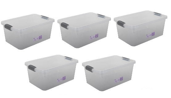 5x Plastic Storage Box Containers With Lid - 24L