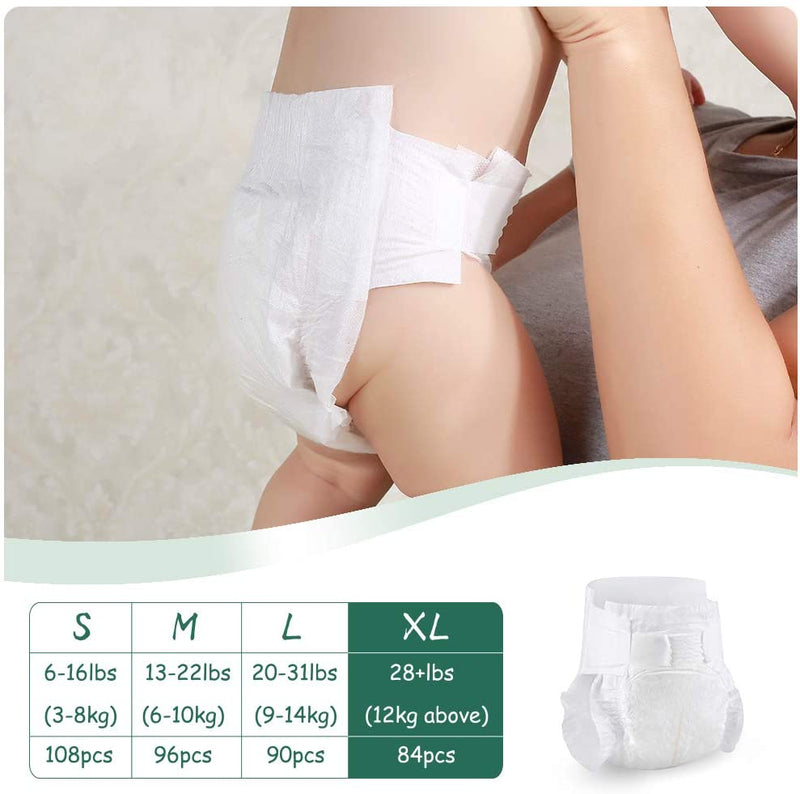 Biodegradable Bamboo Nappies. Baby Diaper. (Size XL - 26+lbs) (Pack of 84)