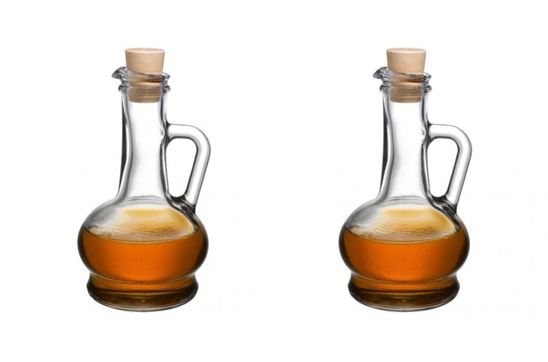 Oil & Vinegar Dispenser Set. Glass Bottle with Handle & Lid. (Set of 2) (260 cc)
