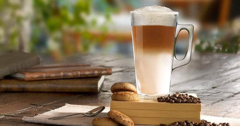 Glass Coffee Mugs. Latte Glasses. Glass Mug with Handle. (Pack of 6) (385 ml)