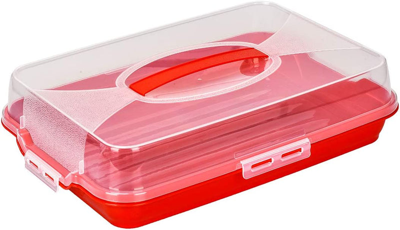 Rectangular Cake Carrier. Plastic Food Storage Box. (44.5x10.5x31cm)(Red)