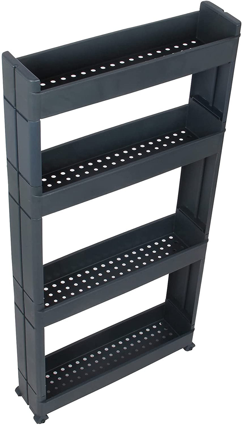 4 Tier Slim Slide Kitchen Trolley. Rack Storage Shelf Organiser Holder On Wheels.