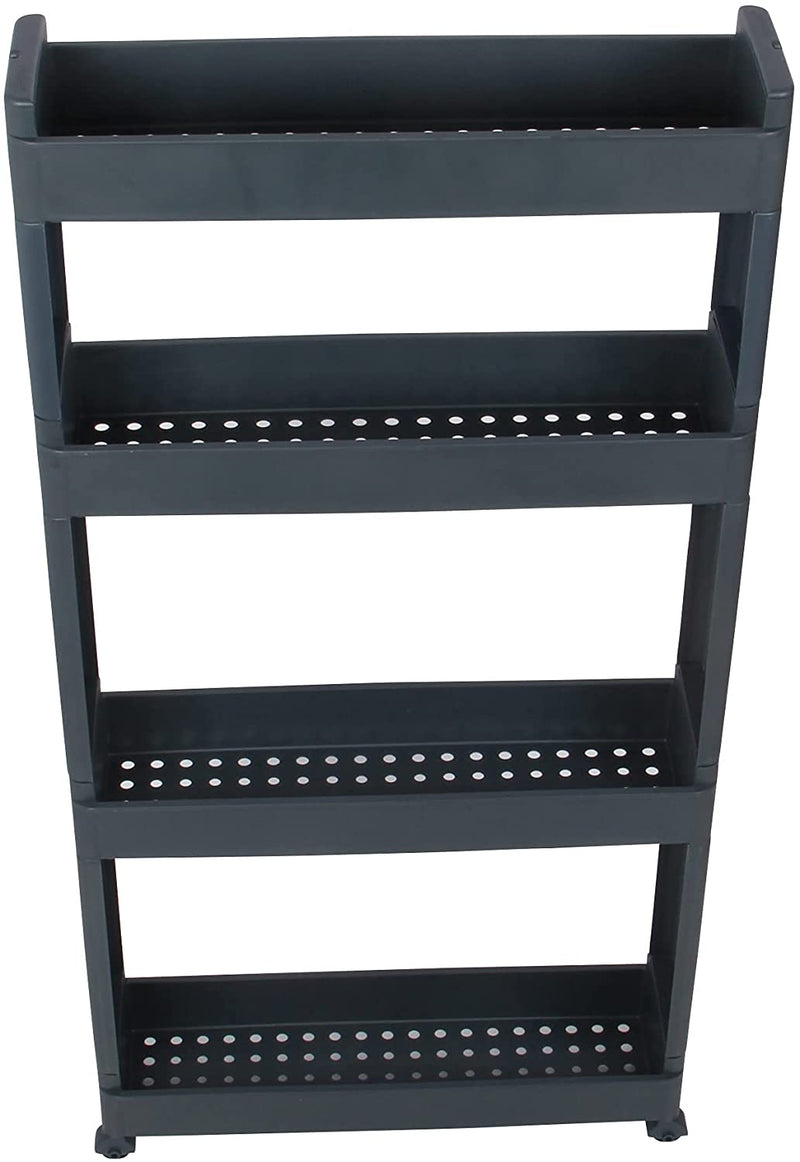 4 Tier Slim Slide Kitchen Trolley. Rack Storage Shelf Organiser Holder On Wheels.