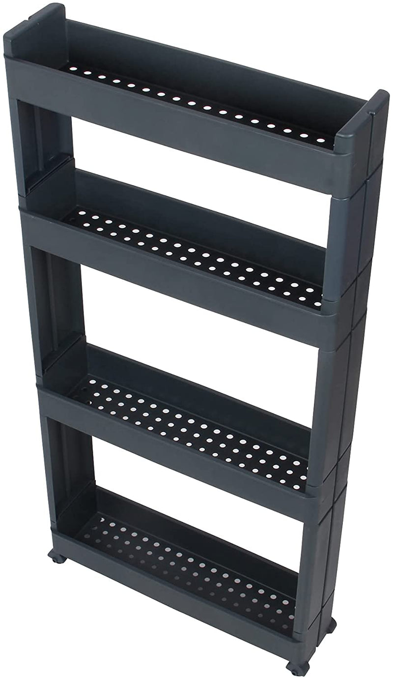 4 Tier Slim Slide Kitchen Trolley. Rack Storage Shelf Organiser Holder On Wheels.