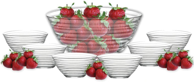 Glass Salad Serving Bowl Set. 1 Large & 6 Small Bowls. Dessert Snack Bowl.