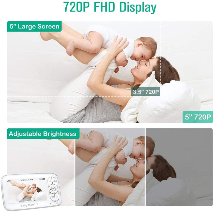 Baby Monitor. 720P Video Baby Monitor with 5” HD Display. Night Vision Camera.