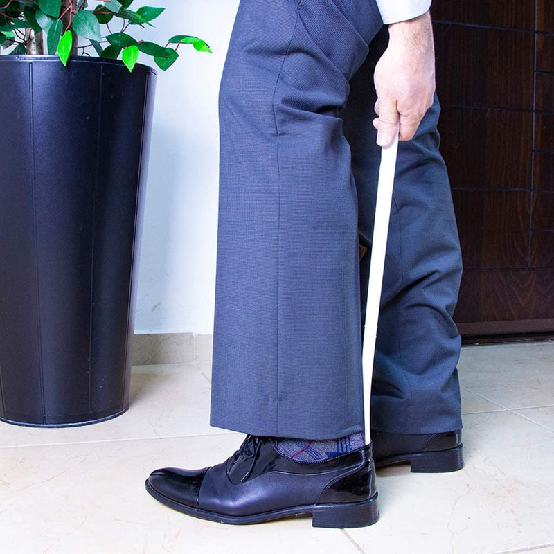 2x Extra Long Shoe Horn. Strong Plastic and Hanging Hole. (52 cm) (Beige)