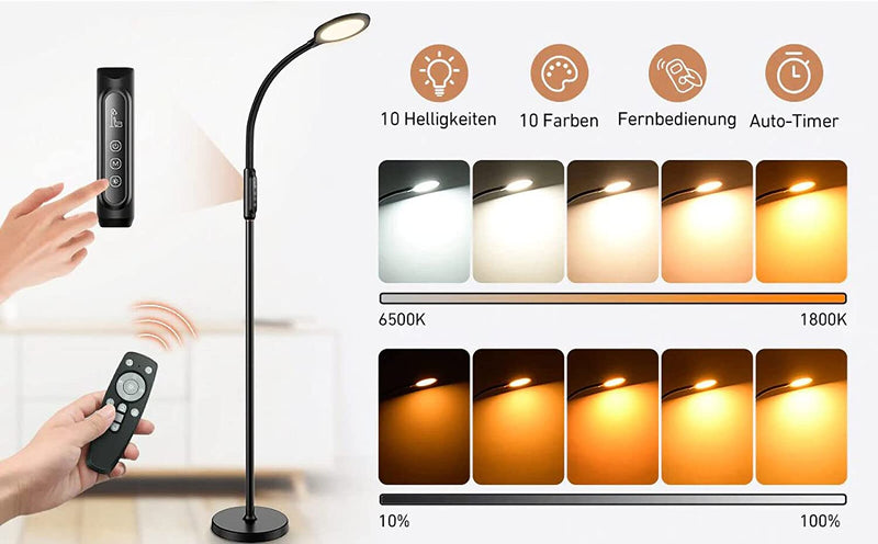 LED Floor Lamp. Remote & Touchable Standing Lamp. Adjustable Height. Gooseneck.