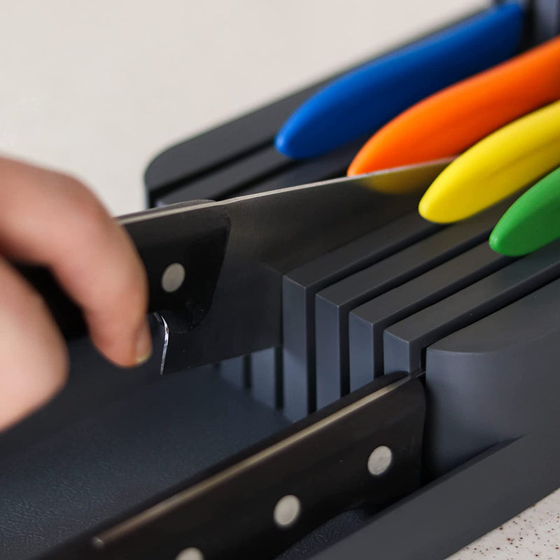 Knife Organiser. 2-Tier Horizontal Knife Block. Drawer Organizer. (Antrasit)