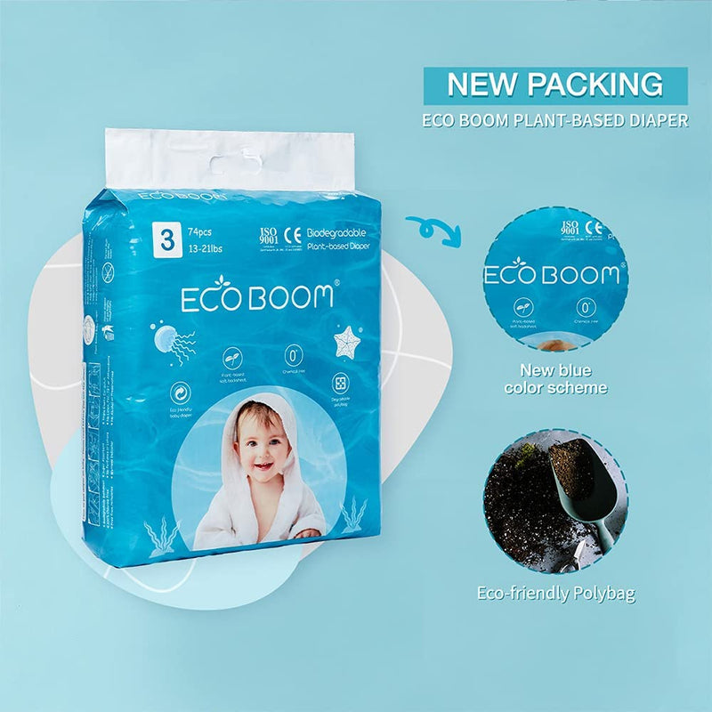 Baby Nappies. Plant-Based Nappies with Super Absorbent. (Size 3) (74 Count Pack)