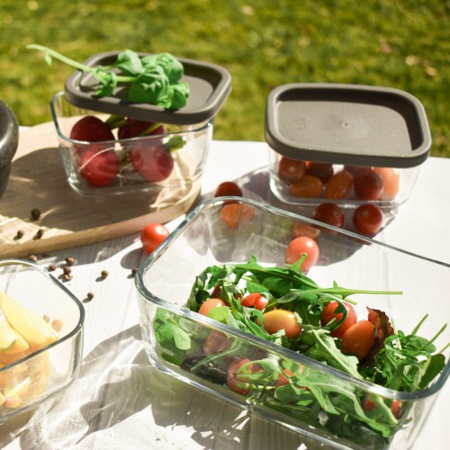 Glass Food Containers Set. 2 Sizes. (Set of 3) (1x 1170ml & 2x 405ml)